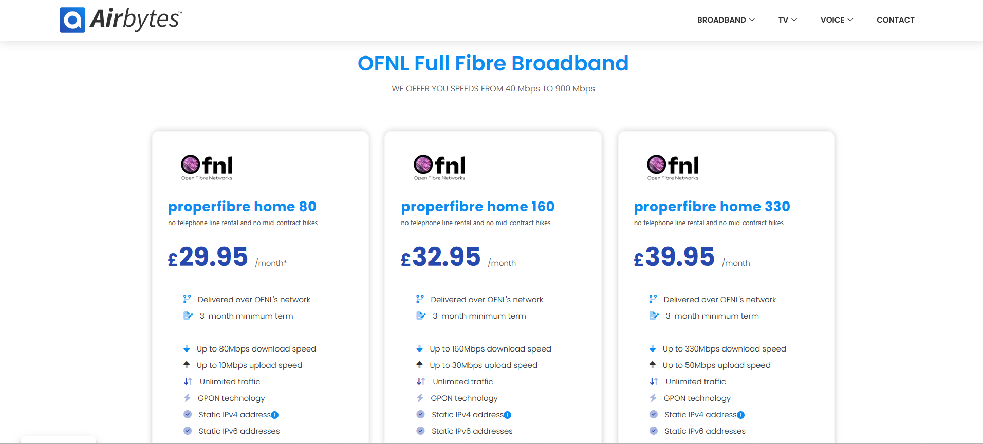 OFNL Residential Broadband | Full Fibre Packages | Airbytes